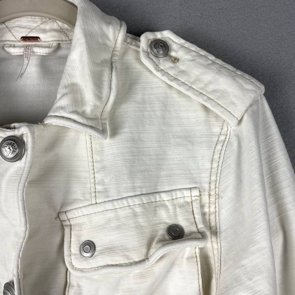 Free People Military Cargo Jacket Womens Small White Full Zip Utility Surplus - Picture 10 of 16